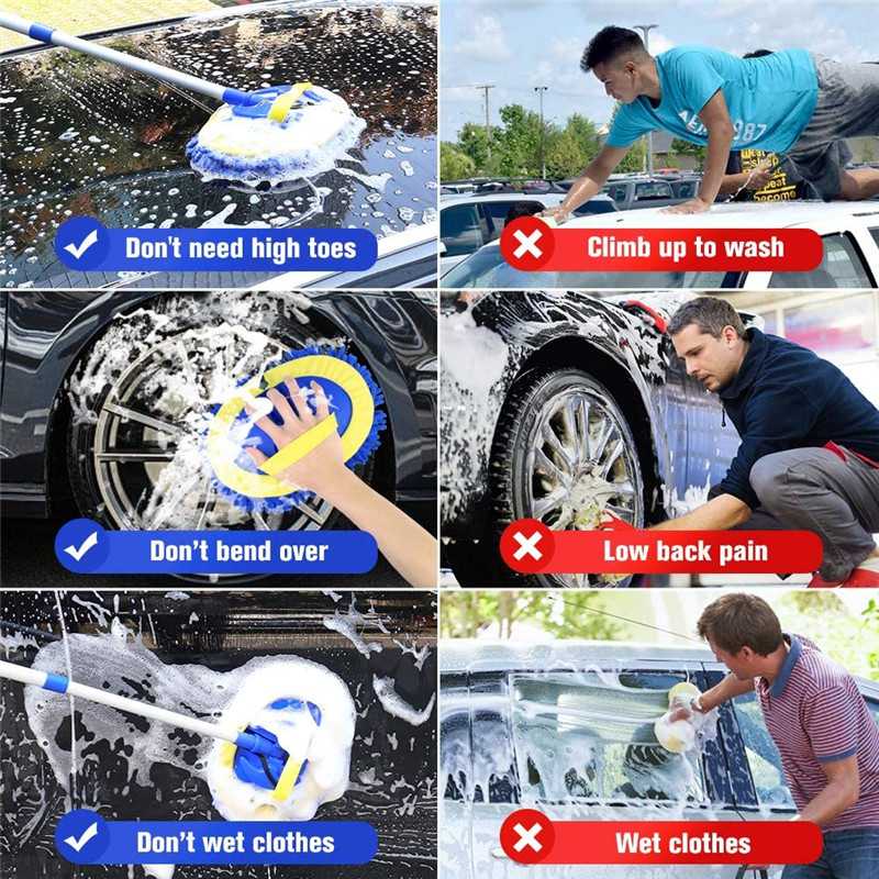 2-in-1 Telescopic Chenille Car Wash Mop w. Removable Wash Mitt (1.75-3.75 ft. Extension) - KaJay Automotive