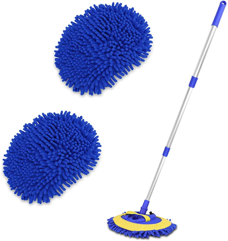 2-in-1 Telescopic Chenille Car Wash Mop w. Removable Wash Mitt (1.75-3.75 ft. Extension) - KaJay Automotive
