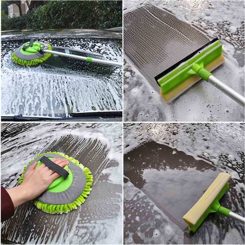 3-in-1 Chenille Wash Mop & Window Cleaner w. Removable Car Wash Mitt (3.75 ft.) - KaJay Automotive