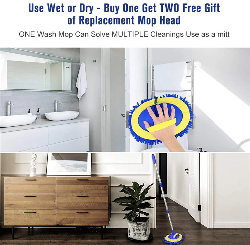 2-in-1 Telescopic Chenille Car Wash Mop w. Removable Wash Mitt (1.75-3.75 ft. Extension) - KaJay Automotive